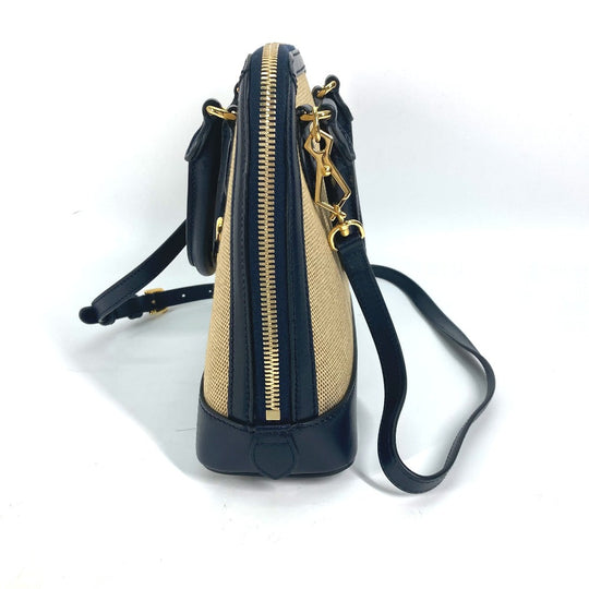 GUCCI Handbag 621220 Canvas leather beige x dark navy Horsebit 1955 Small top handle Women Used Authentic