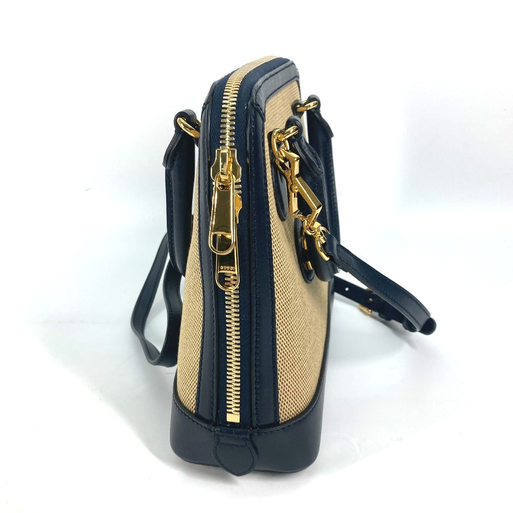 GUCCI Handbag 621220 Canvas leather beige x dark navy Horsebit 1955 Small top handle Women Used Authentic