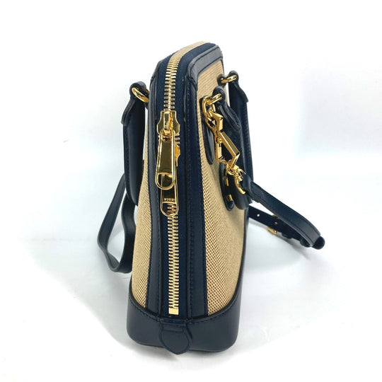 GUCCI Handbag 621220 Canvas leather beige x dark navy Horsebit 1955 Small top handle Women Used Authentic