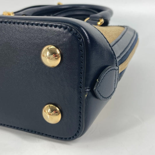 GUCCI Handbag 621220 Canvas leather beige x dark navy Horsebit 1955 Small top handle Women Used Authentic