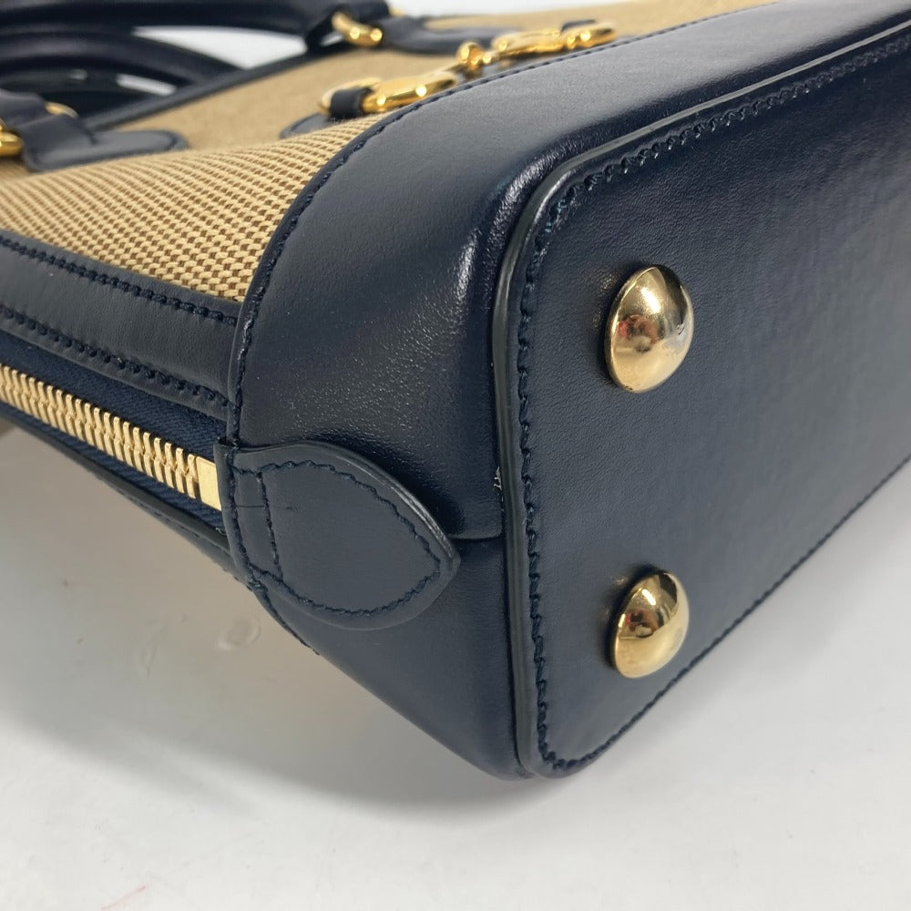 GUCCI Handbag 621220 Canvas leather beige x dark navy Horsebit 1955 Small top handle Women Used Authentic