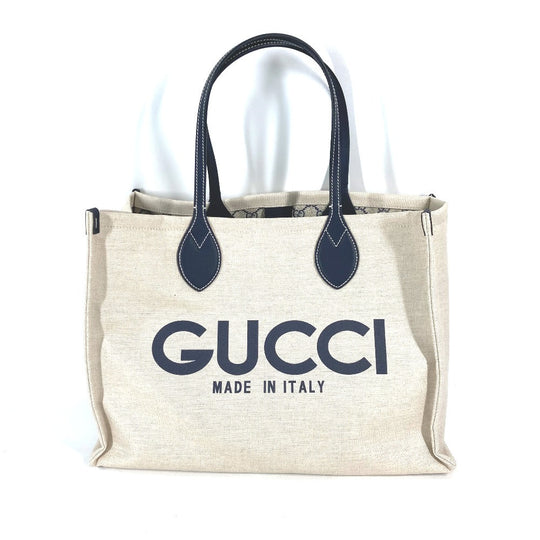 GUCCI Tote Bag 772176 Canvas leather Beige typex black Japan limited JAPAN logo print Women Used Authentic