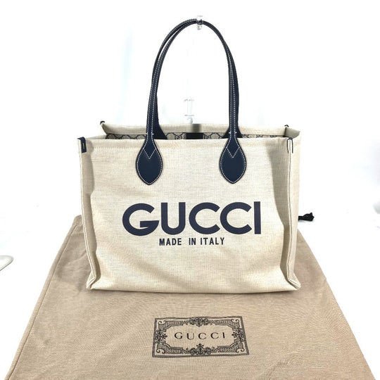 GUCCI Tote Bag 772176 Canvas leather Beige typex black Japan limited JAPAN logo print Women Used Authentic