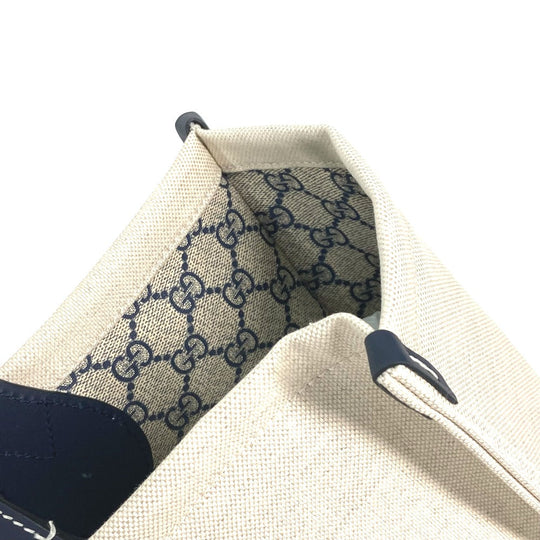 GUCCI Tote Bag 772176 Canvas leather Beige typex black Japan limited JAPAN logo print Women Used Authentic