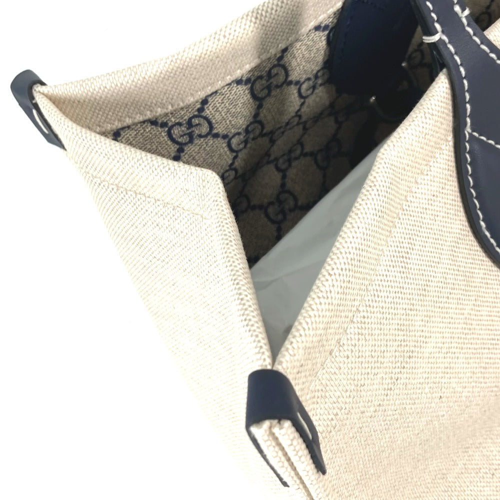 GUCCI Tote Bag 772176 Canvas leather Beige typex black Japan limited JAPAN logo print Women Used Authentic