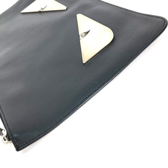 FENDI Clutch bag 7N0078 leather black Monster Bugs mens Used Authentic