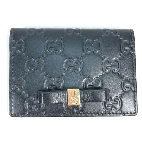 GUCCI Card Case 451192 Sima leather black Guccisima GG Ribbon Ribon Women Used Authentic