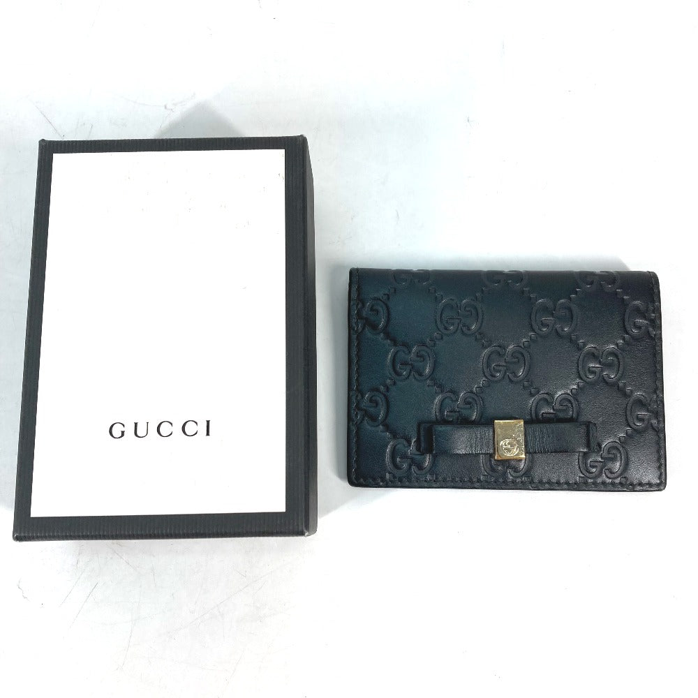 GUCCI Card Case 451192 Sima leather black Guccisima GG Ribbon Ribon Women Used Authentic