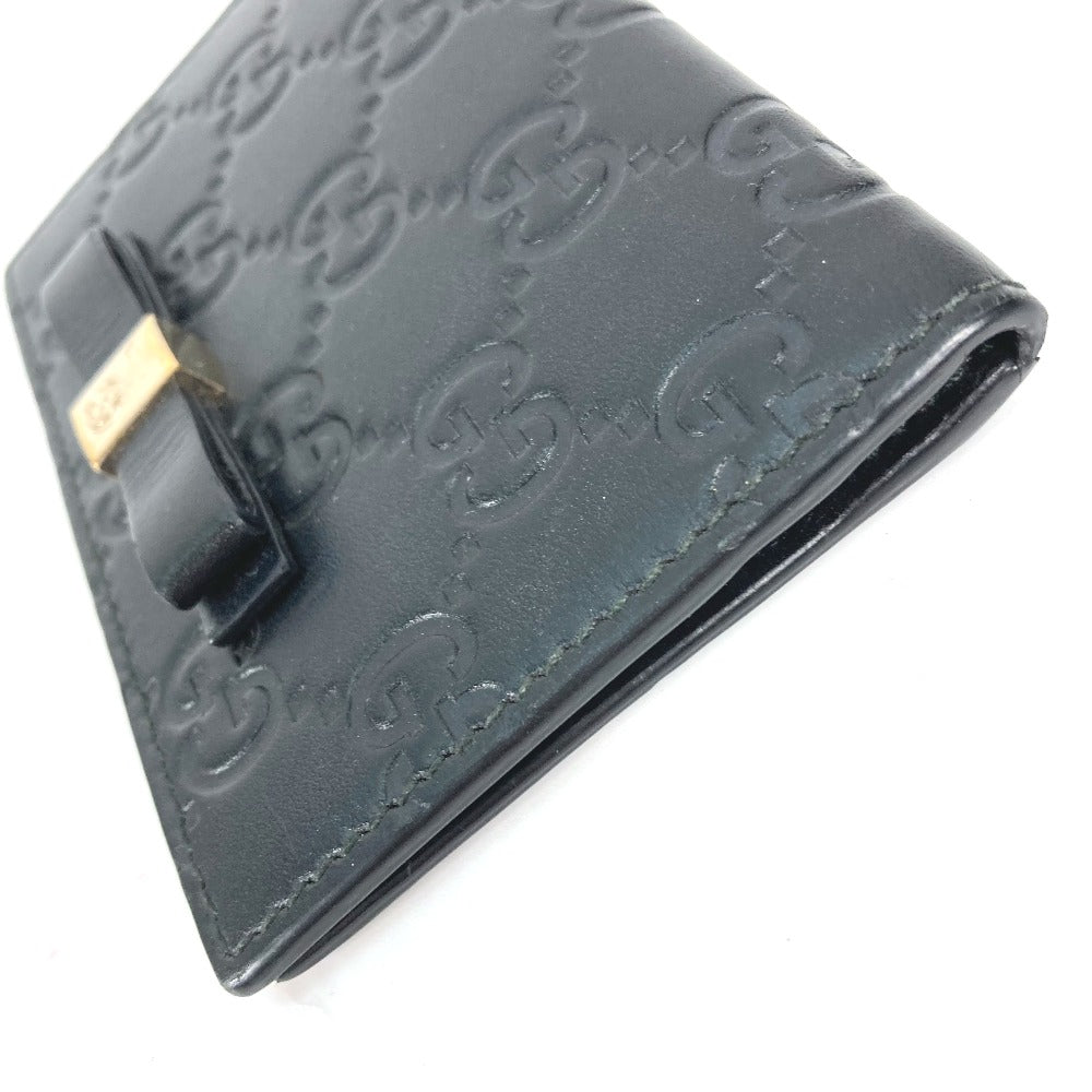 GUCCI Card Case 451192 Sima leather black Guccisima GG Ribbon Ribon Women Used Authentic