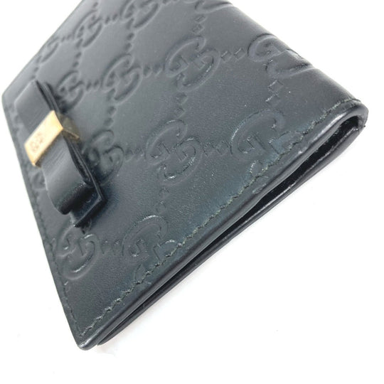 GUCCI Card Case 451192 Sima leather black Guccisima GG Ribbon Ribon Women Used Authentic
