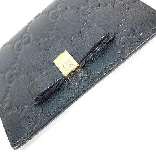 GUCCI Card Case 451192 Sima leather black Guccisima GG Ribbon Ribon Women Used Authentic