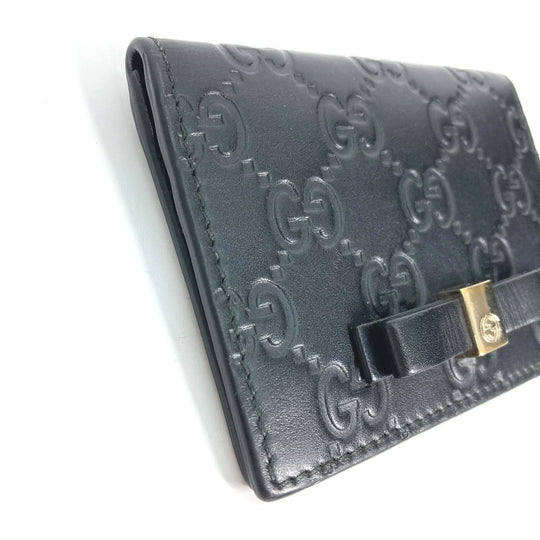 GUCCI Card Case 451192 Sima leather black Guccisima GG Ribbon Ribon Women Used Authentic