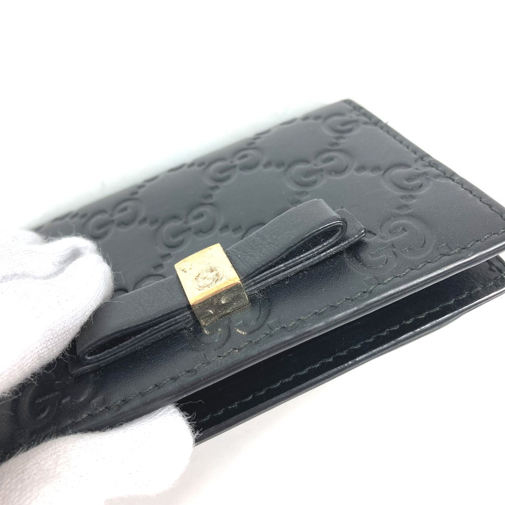 GUCCI Card Case 451192 Sima leather black Guccisima GG Ribbon Ribon Women Used Authentic