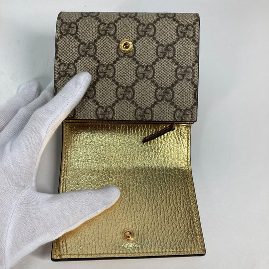 GUCCI Folded wallet 598587 leather gold Compact wallet GG Marmont Women Used Authentic