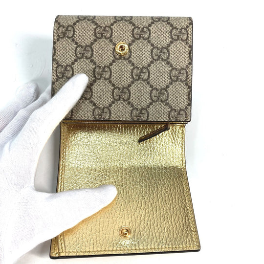 GUCCI Folded wallet 598587 leather gold Compact wallet GG Marmont Women Used Authentic