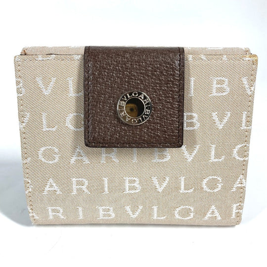 BVLGARI Folded wallet Leather / canvas Brown Logo mania Women Used Authentic