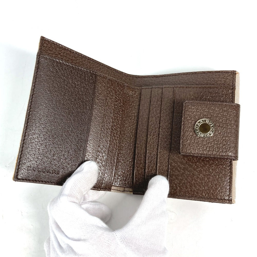 BVLGARI Folded wallet Leather / canvas Brown Logo mania Women Used Authentic
