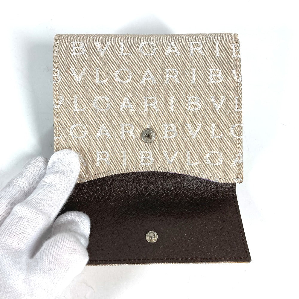 BVLGARI Folded wallet Leather / canvas Brown Logo mania Women Used Authentic