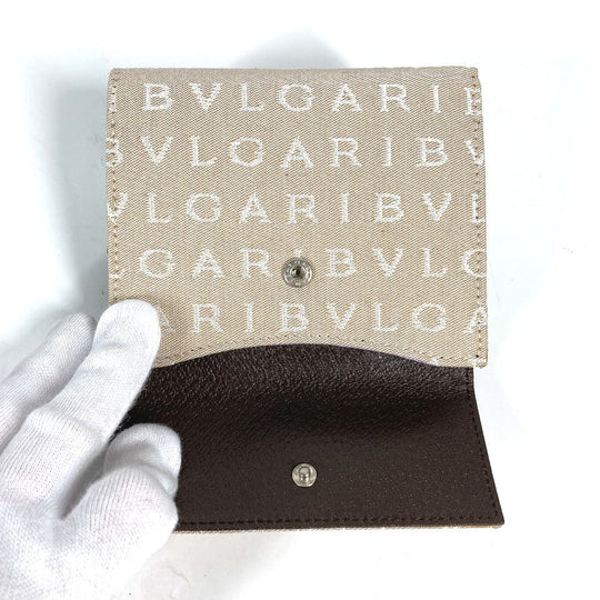 BVLGARI Folded wallet Leather / canvas Brown Logo mania Women Used Authentic
