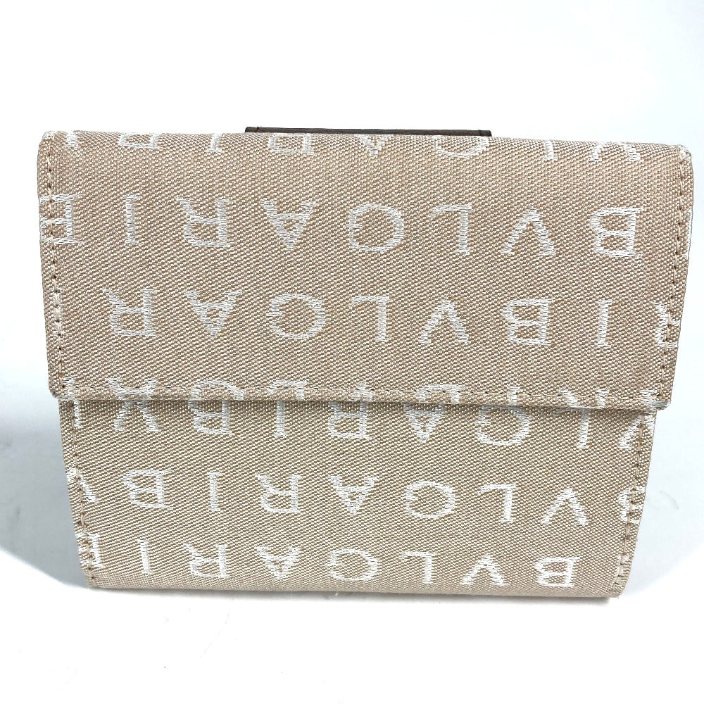 BVLGARI Folded wallet Leather / canvas Brown Logo mania Women Used Authentic