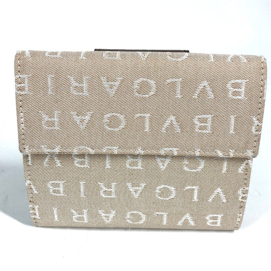 BVLGARI Folded wallet Leather / canvas Brown Logo mania Women Used Authentic