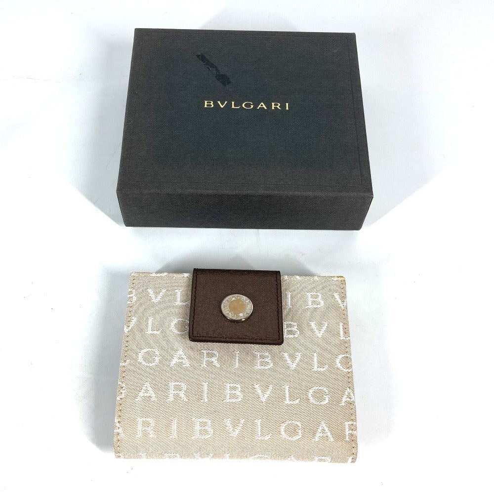 BVLGARI Folded wallet Leather / canvas Brown Logo mania Women Used Authentic