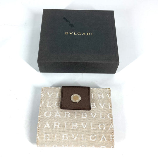 BVLGARI Folded wallet Leather / canvas Brown Logo mania Women Used Authentic