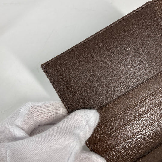 BVLGARI Folded wallet Leather / canvas Brown Logo mania Women Used Authentic