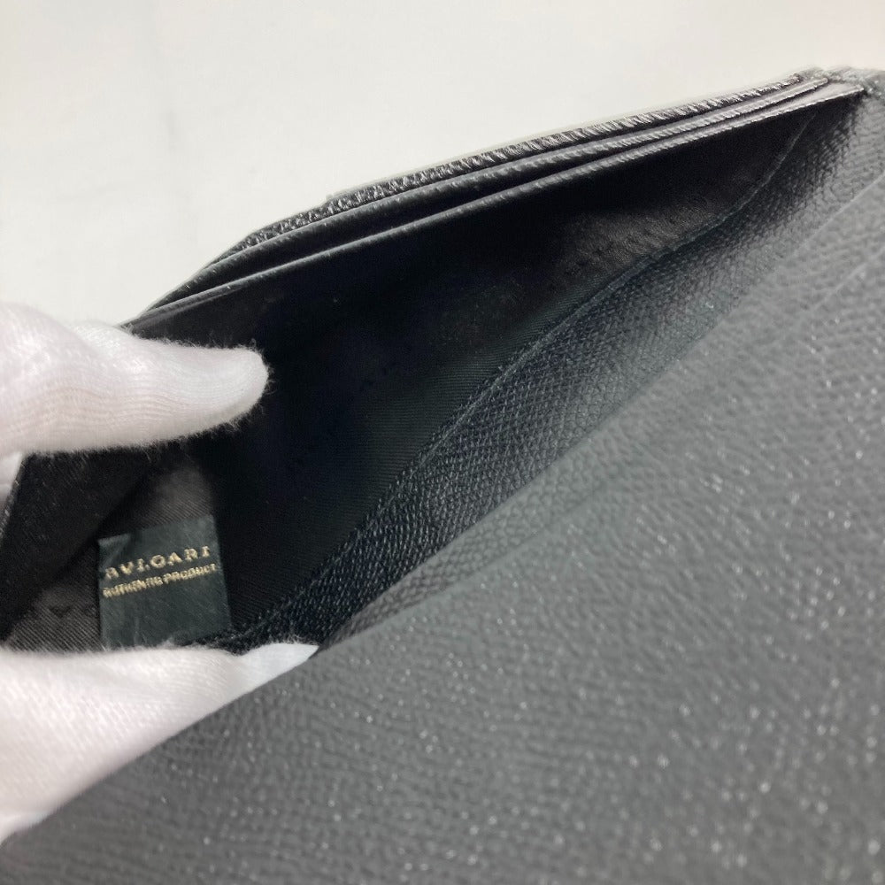 BVLGARI Long Wallet Purse leather black Long wallet logo mens Used Authentic