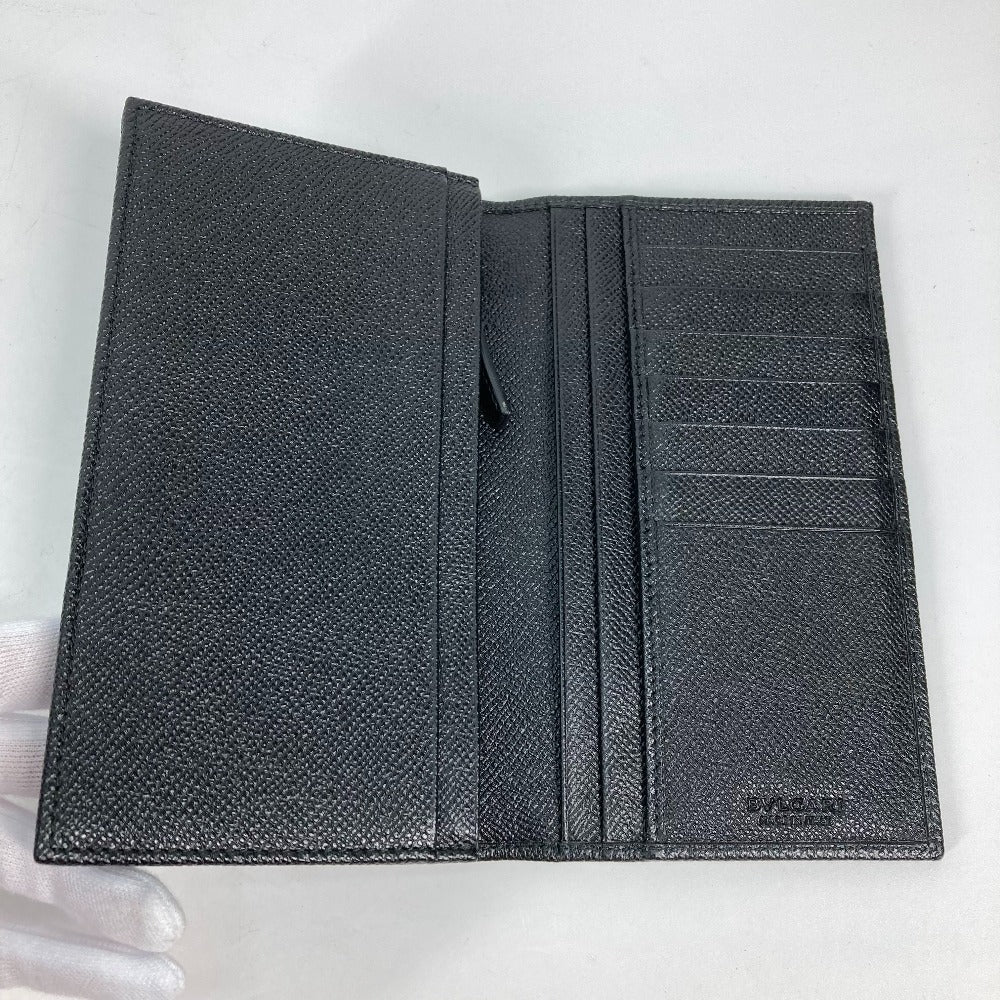 BVLGARI Long Wallet Purse leather black Long wallet logo mens Used Authentic
