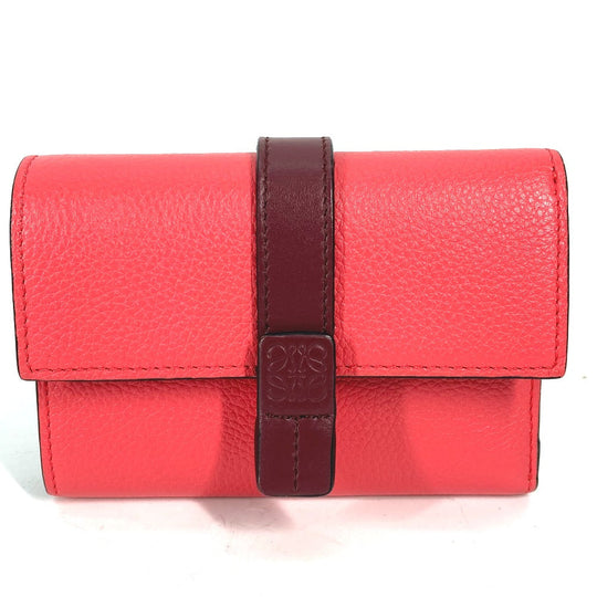 LOEWE Trifold wallet leather Red wine red By color Anagram Small Vertical Wallet Women Used Authentic