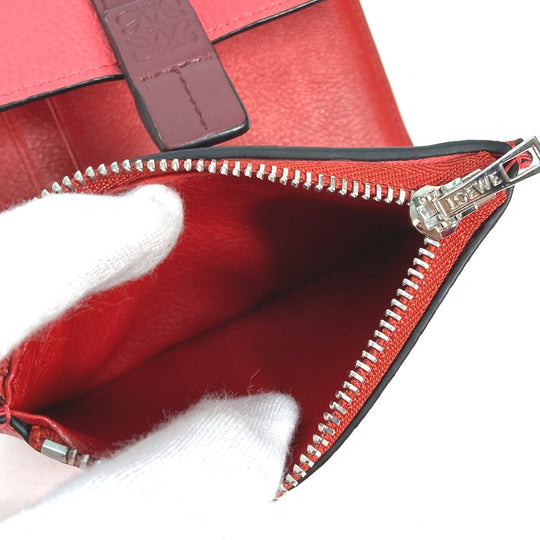 LOEWE Trifold wallet leather Red wine red By color Anagram Small Vertical Wallet Women Used Authentic