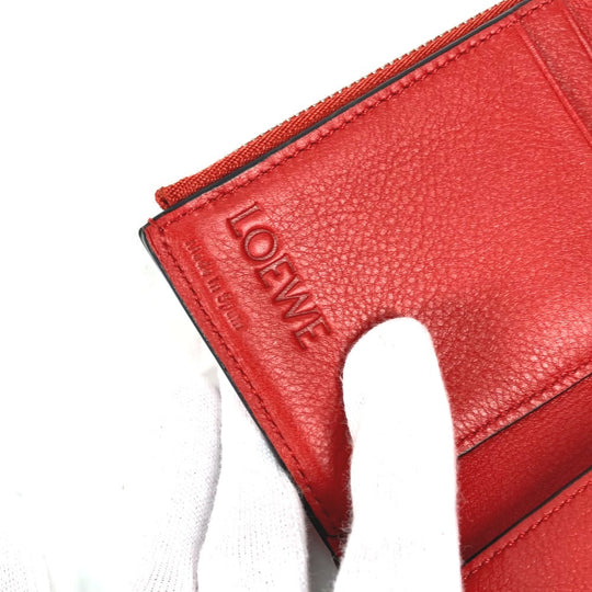 LOEWE Trifold wallet leather Red wine red By color Anagram Small Vertical Wallet Women Used Authentic