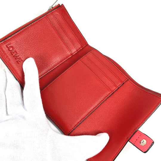 LOEWE Trifold wallet leather Red wine red By color Anagram Small Vertical Wallet Women Used Authentic