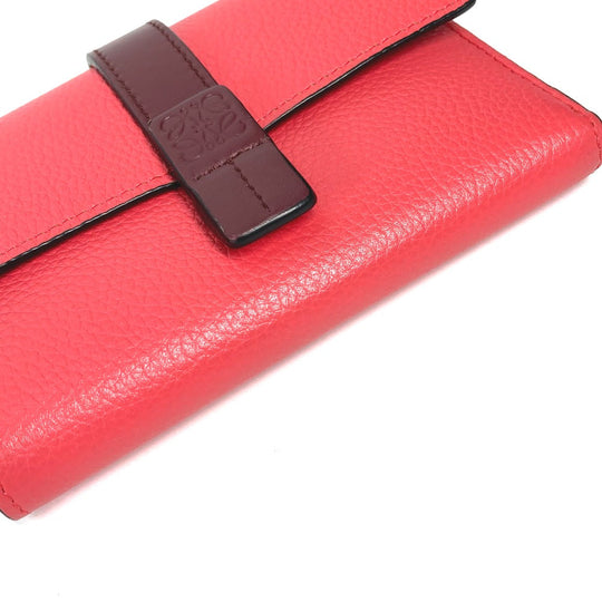 LOEWE Trifold wallet leather Red wine red By color Anagram Small Vertical Wallet Women Used Authentic