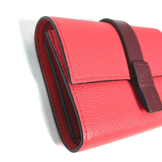 LOEWE Trifold wallet leather Red wine red By color Anagram Small Vertical Wallet Women Used Authentic