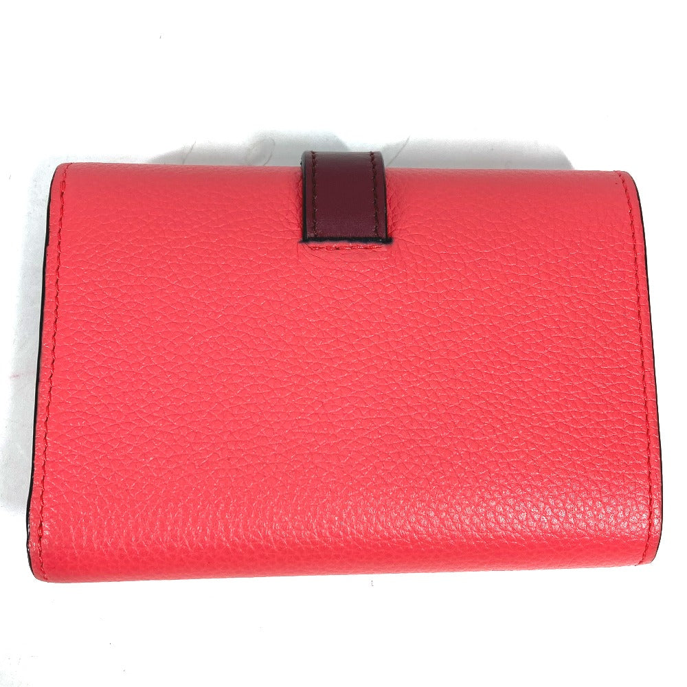 LOEWE Trifold wallet leather Red wine red By color Anagram Small Vertical Wallet Women Used Authentic