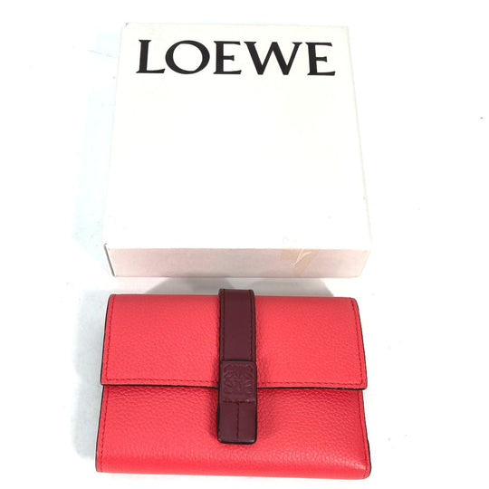 LOEWE Trifold wallet leather Red wine red By color Anagram Small Vertical Wallet Women Used Authentic