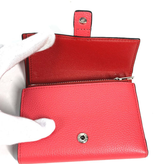 LOEWE Trifold wallet leather Red wine red By color Anagram Small Vertical Wallet Women Used Authentic