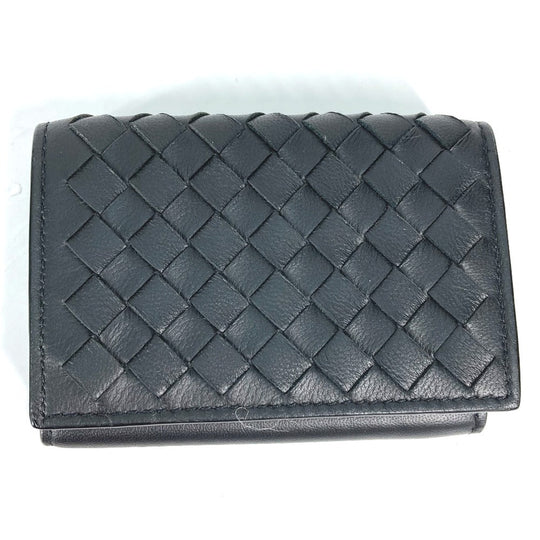 BOTTEGAVENETA Trifold wallet 515385 leather black INTRECCIATO mens Used Authentic