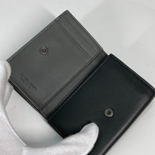 BOTTEGAVENETA Trifold wallet 515385 leather black INTRECCIATO mens Used Authentic