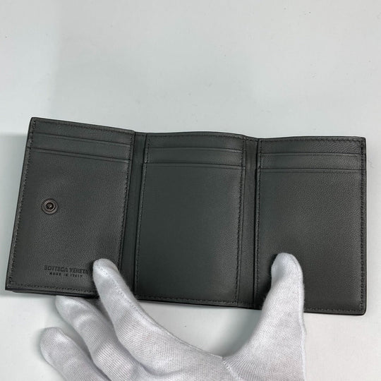 BOTTEGAVENETA Trifold wallet 515385 leather black INTRECCIATO mens Used Authentic