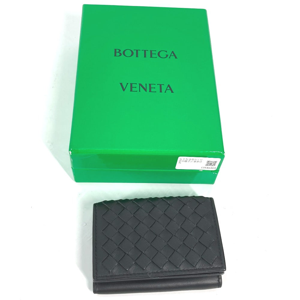 BOTTEGAVENETA Trifold wallet 515385 leather black INTRECCIATO mens Used Authentic