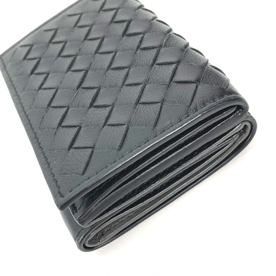 BOTTEGAVENETA Trifold wallet 515385 leather black INTRECCIATO mens Used Authentic
