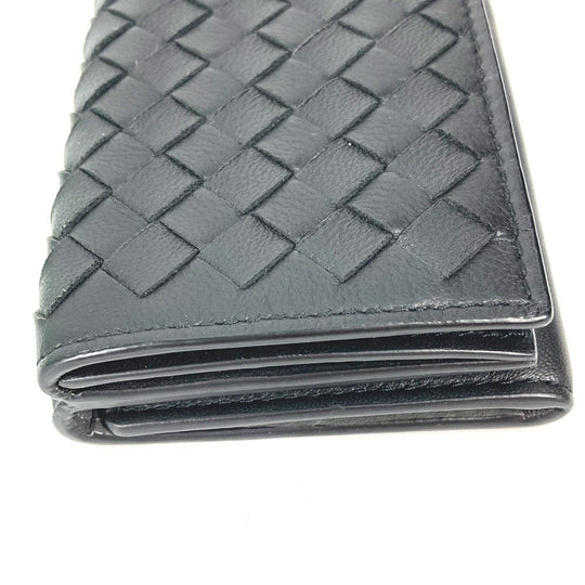 BOTTEGAVENETA Trifold wallet 515385 leather black INTRECCIATO mens Used Authentic