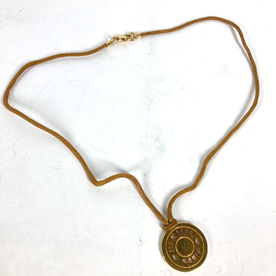 HERMES Necklace Leather, Metal gold Accessories Serie logo round