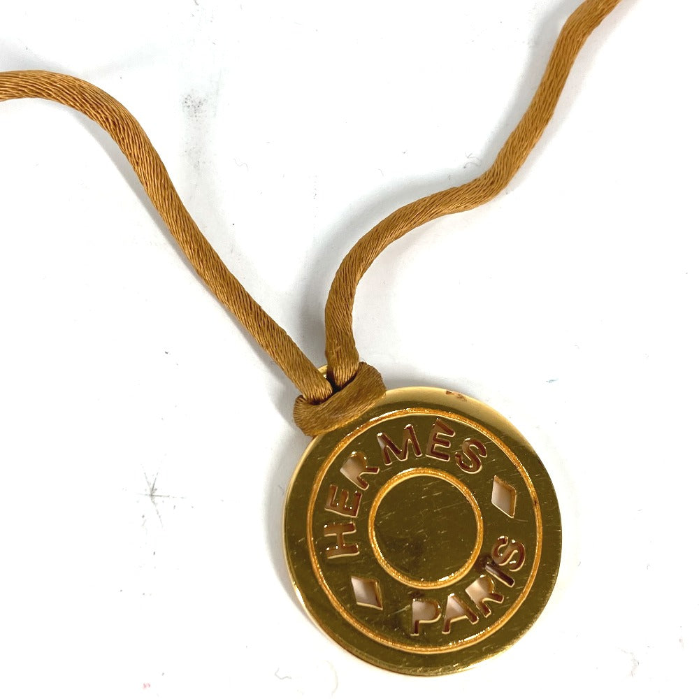 HERMES Necklace Leather, Metal gold Accessories Serie logo round