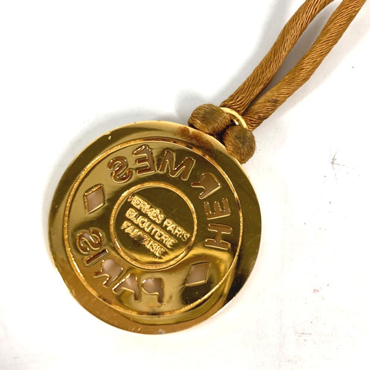 HERMES Necklace Leather, Metal gold Accessories Serie logo round