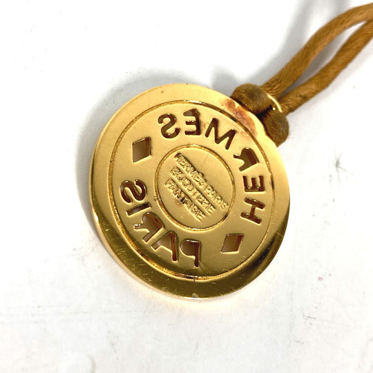 HERMES Necklace Leather, Metal gold Accessories Serie logo round