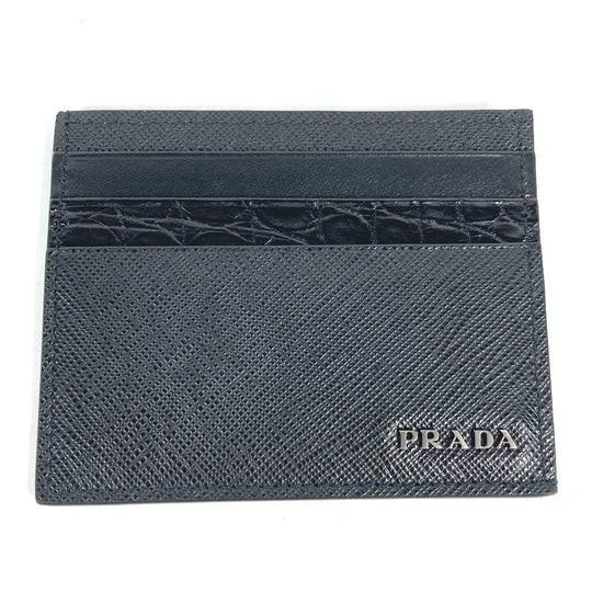PRADA Card Case 2MC223 Safiano leather black logo mens Used Authentic